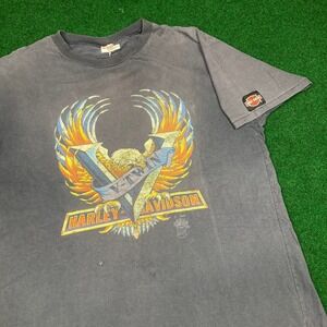 Vintage 3D Emblem Harley Davidson Shirt Mens L Black 1985 V Twin Eagle Australia